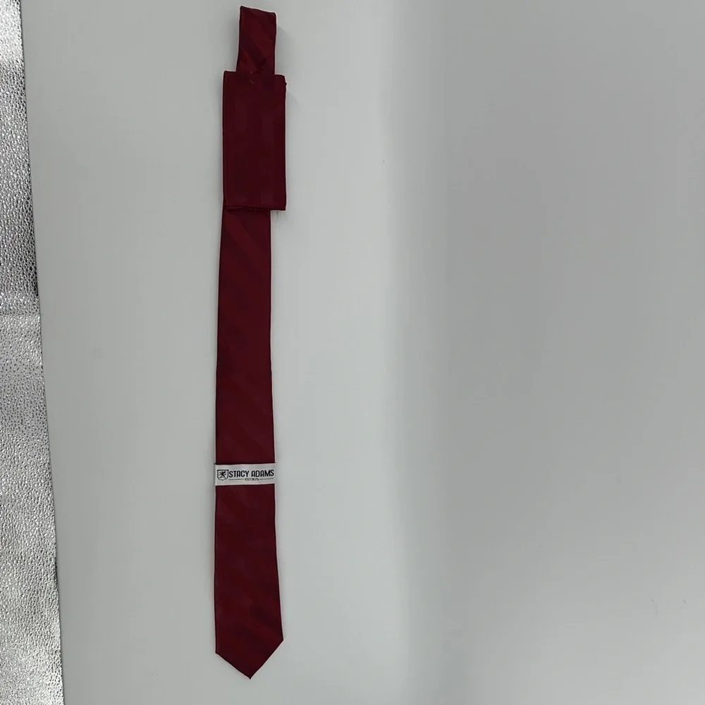 Stacy Adams Rich Burgundy and Red‎ Striped Satin Tie and Pocket Square